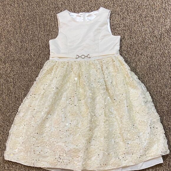 American Princess White and Cream A-Line Sleeveless Dress Size 8 - Picture 2 of 12